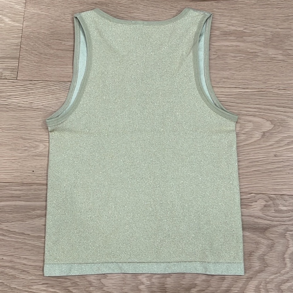 NWT ANTHROPOLOGIE The Reegan Seamless Lurex Ribbed Cropped Tank Green XXS/XS - Picture 5 of 8